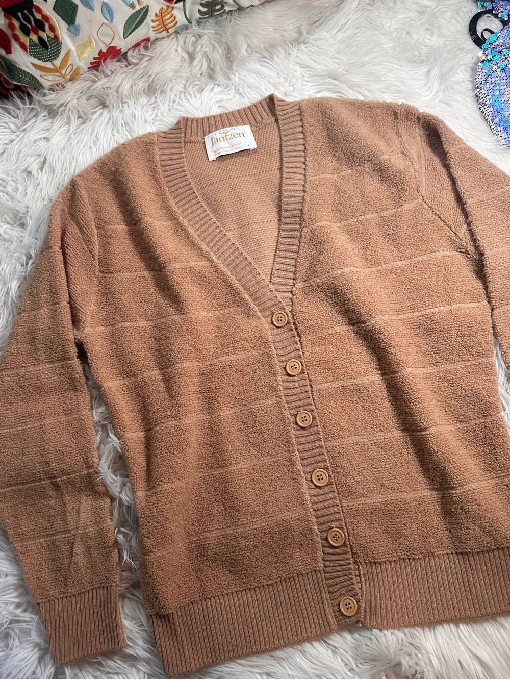 Jantzen • Vintage Camel V Neck Cardigan